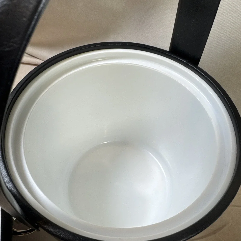 Vintage Black Faux Leather Ice Bucket with Lid‎ and Handle Mid Century Barware